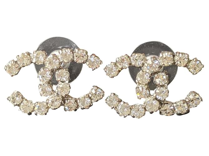 Chanel CC 04V Vintage Logo Crystal SHW Coco Mark Earrings Box Silvery Metal  ref.401674 - Joli Closet