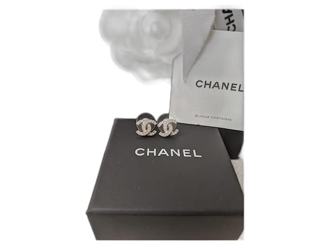 Chanel CC F18V Logo Timeless Classic Crystal Earrings Silvery Metal  ref.401676