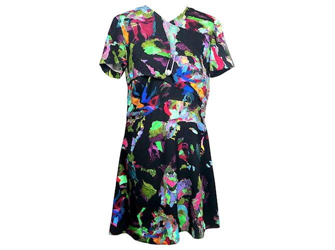 Versus Versace cocktail dress in abstract fluro print with safety pin Multiple colors Polyester  ref.401695