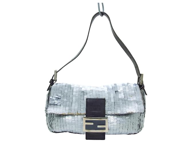 Fendi Mamma Baguette Plata Sintético  ref.401776