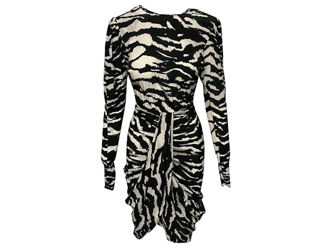 Isabel Marant Vestido Frea Zebra Print en Seda Negra y Blanca Multicolor  ref.401924