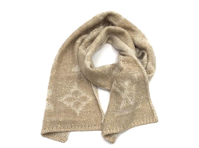 Louis Vuitton scarf in beige mohair with gold trim & sequins White Cream Acrylic  ref.401937