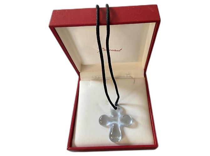 Baccarat Kristallkreuz Anhänger Halskette Hellblau