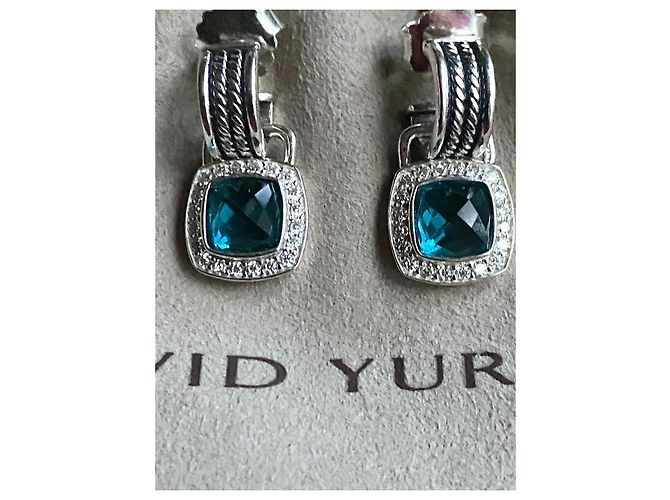 David Yurman Albion hampton blue topaz & Diamond 7mm x 7mm drop earrings Dark blue Silver hardware