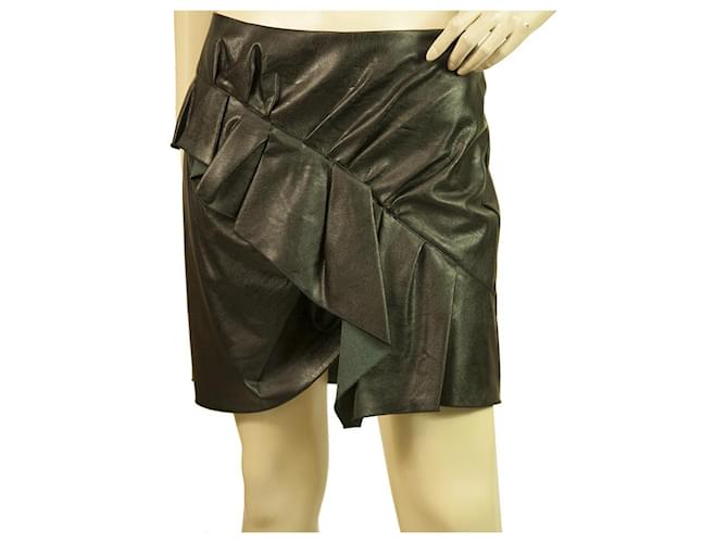 Bage Ud defile Isabel Marant Etoile Zeist Black Faux Leather Ruffled Mini Length Skirt 38  Viscose ref.402379 - Joli Closet