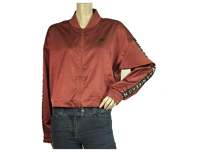 Nike Air Burgundy Red Zipper Front Cropped Lightweight Jacket Top size M Dark red Polyester  ref.402386