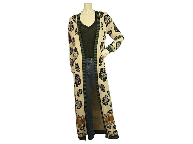 Scotch and Soda Scotch & Soda Beige Green Floral Open Front Long Cardi Knit Cardigan size S Multiple colors Viscose  ref.402388