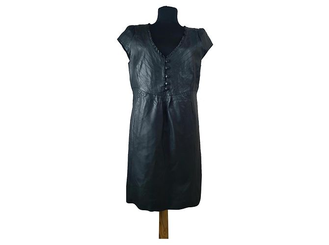 Noa Noa Lederkleid Schwarz Lammfell