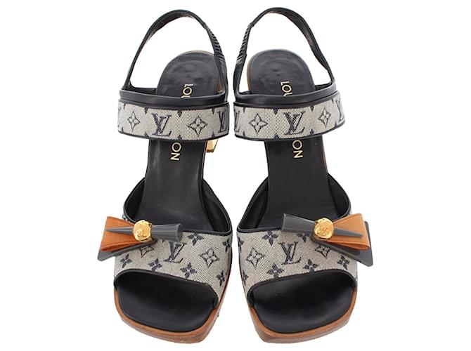 Louis Vuitton Blue Monogram Mini Lin Sandals Brown Navy blue