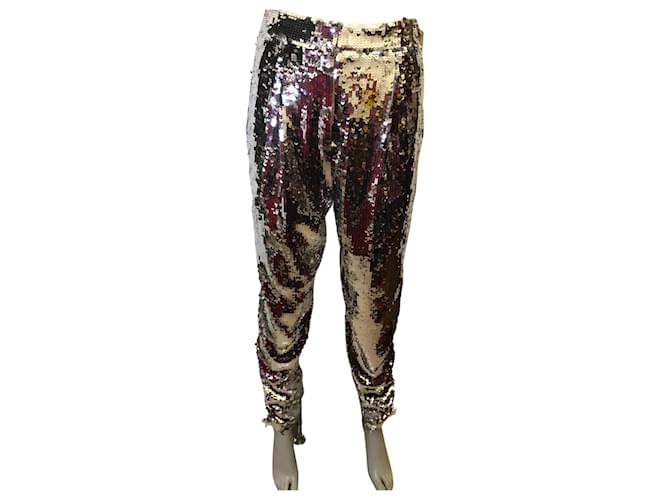 Tibi sequined pants Silvery White Silk  ref.402984