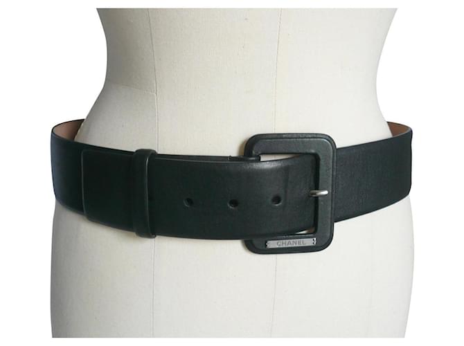 CHANEL Large ceinture noire cuir 85 TBE  ref.403046