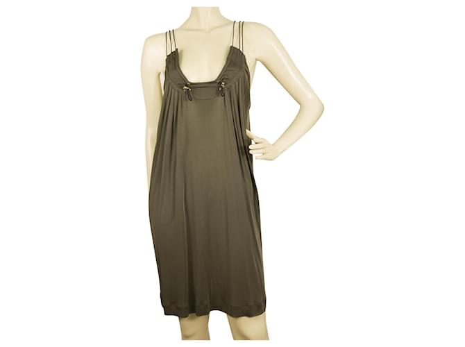 Bui de Barbara Bui Mini vestido de viscosa con tirantes finos de color caqui 38  ref.403271