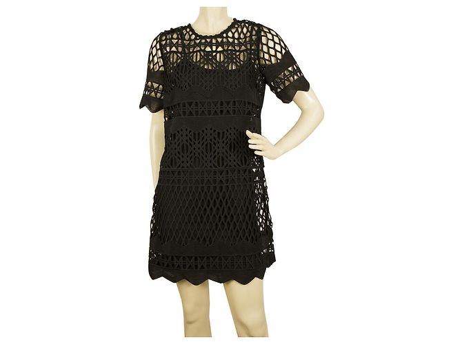 Autre Marque Kendall + Kylie Schwarzes perforiertes Mini-Kleid mit kurzen Ärmeln Gr. S