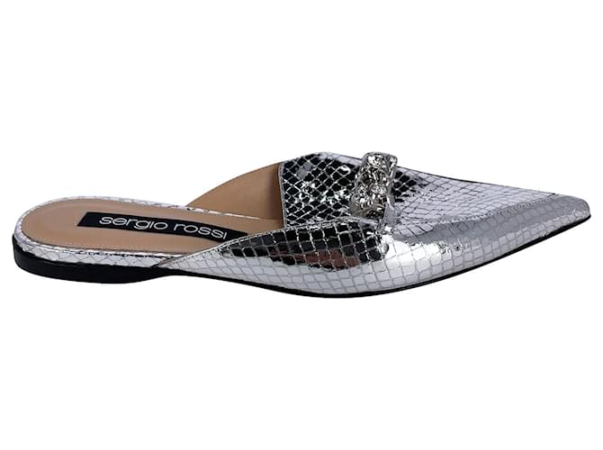 Sergio Rossi Metallic Loafers in Silver Leather Silvery  ref.403534