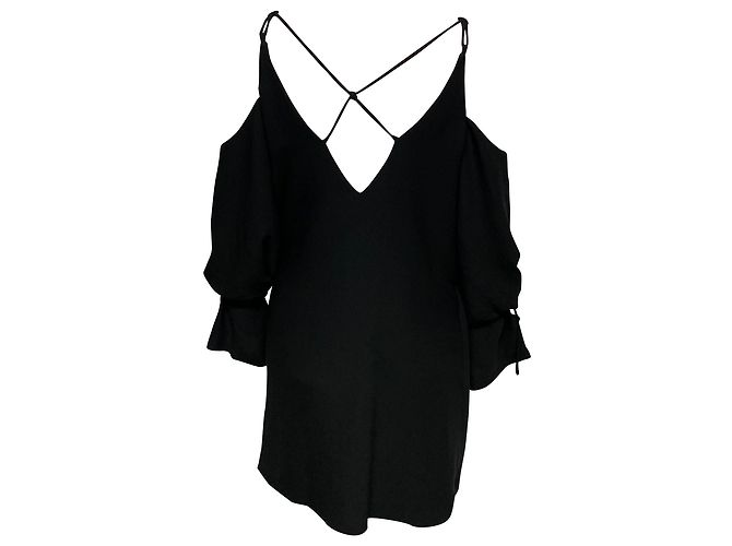 Iro Lebeca Cold-shoulder Wrap-effect Mini Dress in Black Polyester