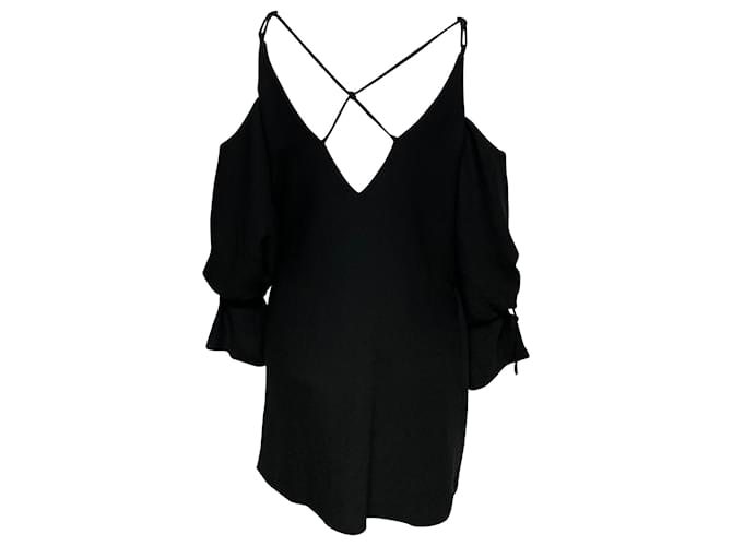 Iro Lebeca Mini-robe effet portefeuille à épaules dénudées en polyester noir  ref.403593