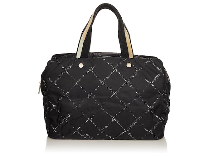 Chanel Black Old Travel Line Nylon Tote Bag White Cloth  ref.403633