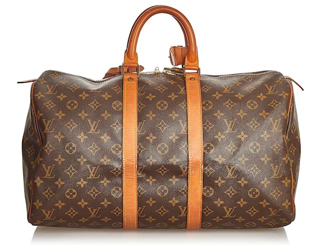 Louis Vuitton Brown Monogram Keepall 45 Leather Cloth  ref.403674