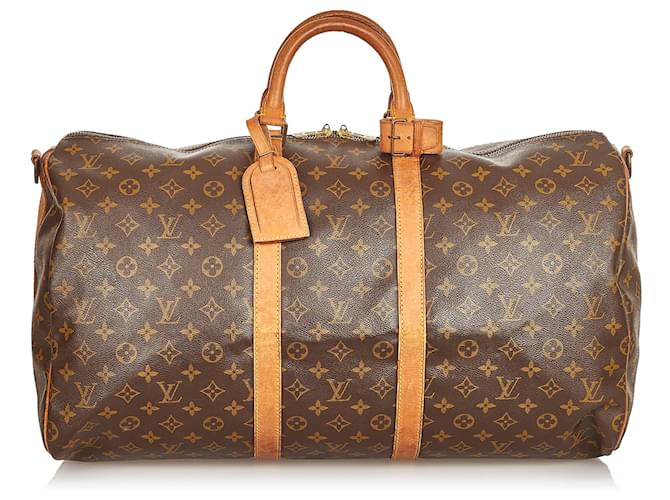 Louis Vuitton Brown Monogram Keepall Bandouliere 55 Leather Cloth  ref.403678