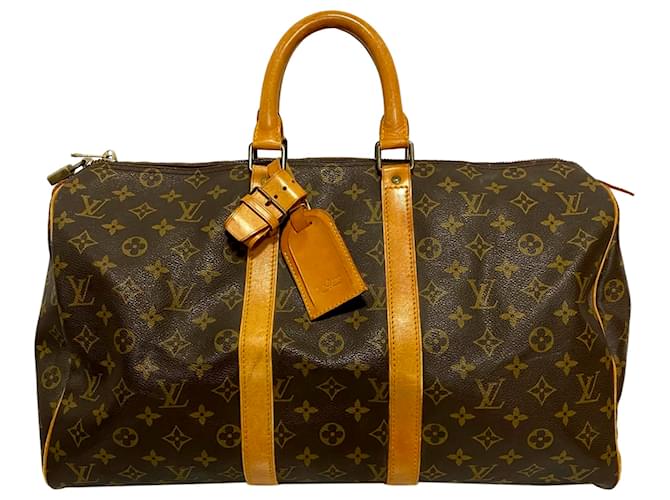 Louis Vuitton Brown Monogram Keepall 45 Leather Cloth  ref.403682