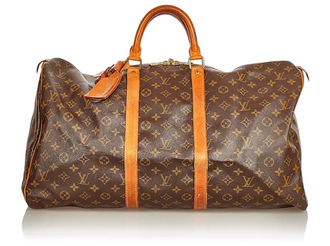 Louis Vuitton Brown Monogram Keepall 55 Leather Cloth  ref.403697