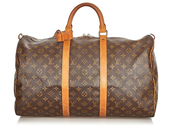 Louis Vuitton Brown Monogram Keepall 50 Leather Cloth  ref.403731