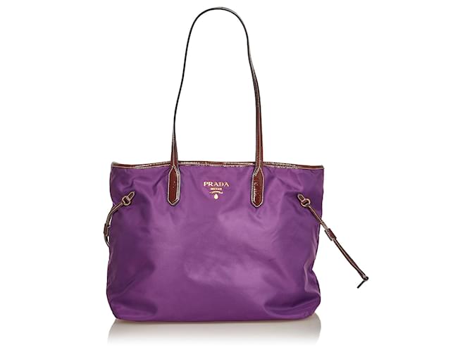 Prada Purple Tessuto Tote Bag Leather Pony-style calfskin Nylon Cloth  ref.403795 - Joli Closet