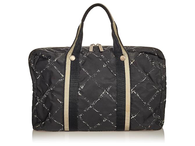 Chanel Black Old Travel Line Nylon Tote Bag White Cloth  ref.403802