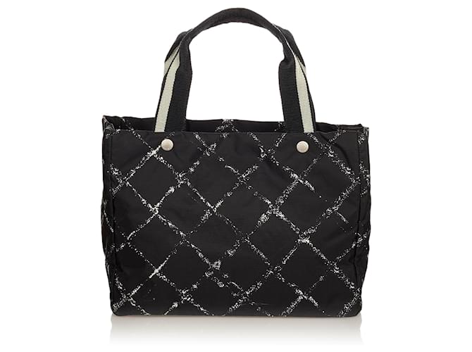 Chanel Black Old Travel Line Nylon Tote Bag White Cloth  ref.403855