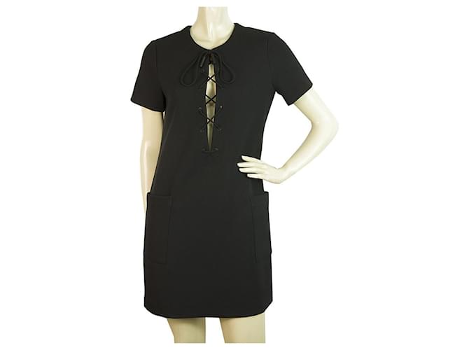 Autre Marque Kendall + Kylie Safari Front Lace-Up Dress Mini Length Short Sleeves dress Sz XS Black Polyester  ref.403869