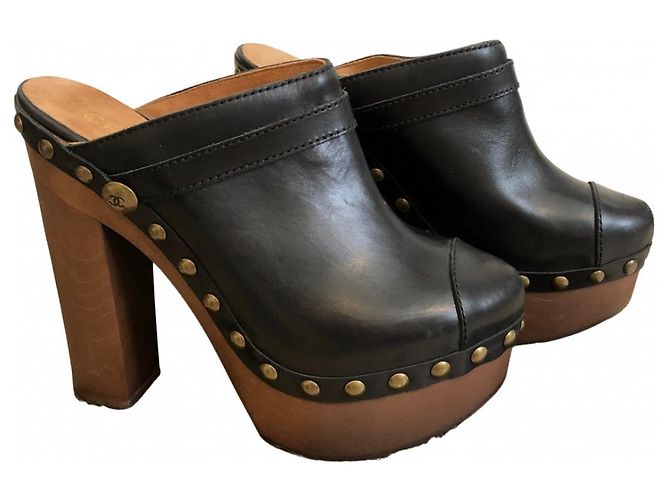 Chanel Clogs Brown Leather