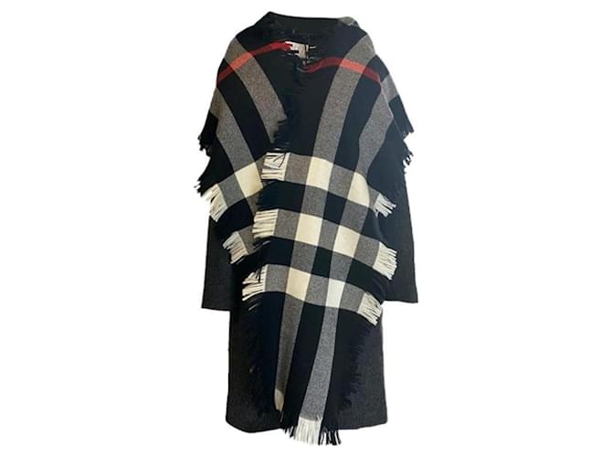 BURBERRY NEW WOOL SCARF Black White Red  ref.403906