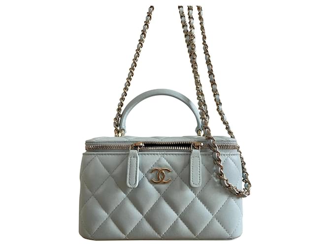 Chanel Vanity bag with chain and handle Blue Leather  ref.403912