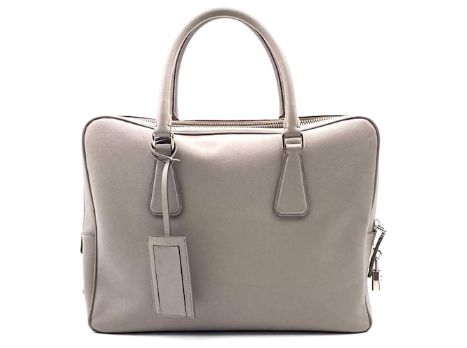 Prada briefcase in grey saffiano leather  - Joli Closet