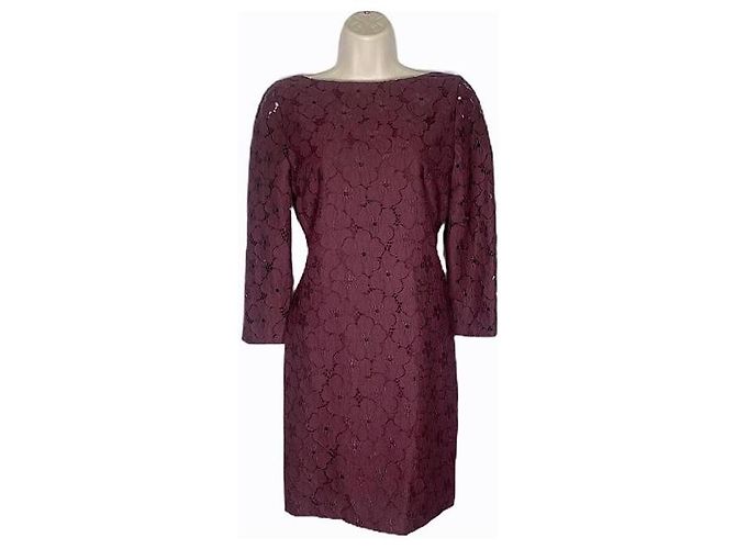 Diane Von Furstenberg DvF – Sarita – Kleid mit Blumenspitze in Burgunderrot Lila
