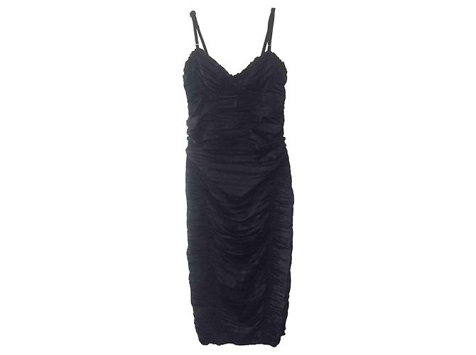 D&G MITTELLÄNGE KLEID AUS SEIDE IT44 Schwarz