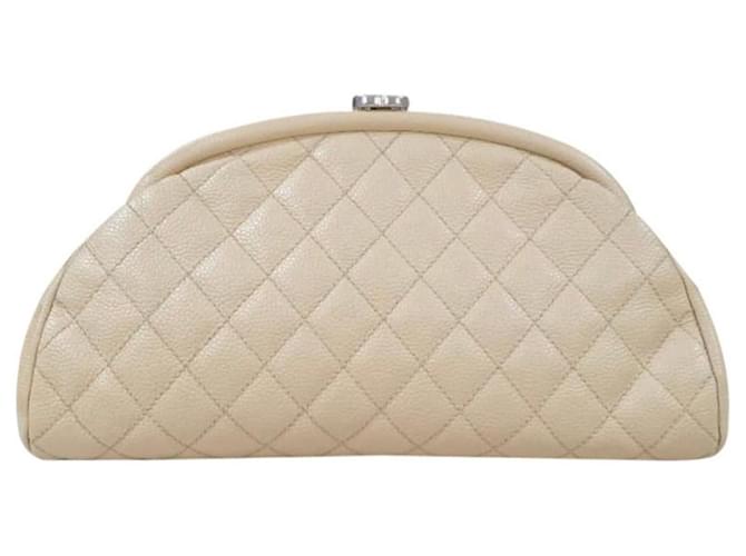 Chanel Timeless Beige CC Quilted Caviar Clutch Leather  ref.404441