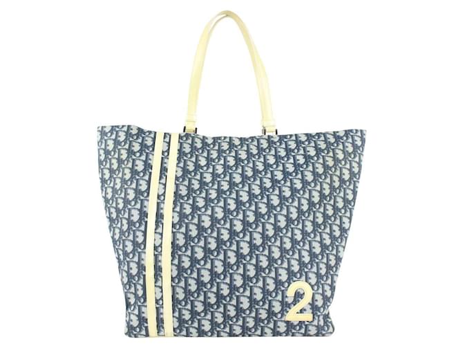 Dior Tote de libro Trotter con monograma azul Cuero  ref.404502