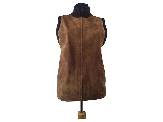 Colete Ralph Lauren de couro e lã merino marrom