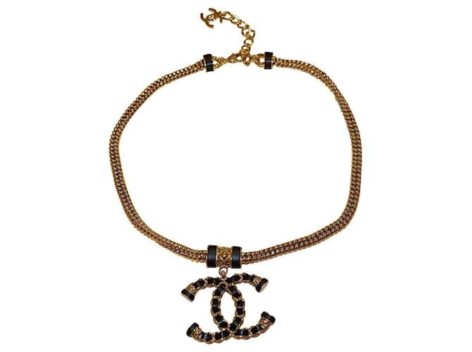 Cambon Chanel Halsketten Golden Leder  ref.404793