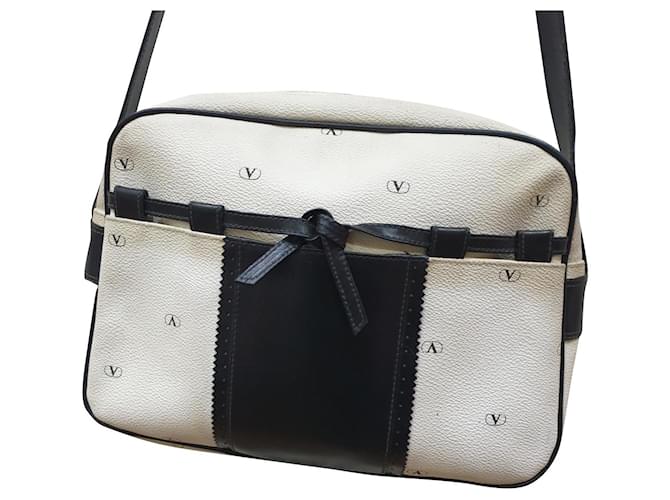 Valentino Garavani Valentino Vintage Shoulder Bag Preto Branco Couro  ref.404796