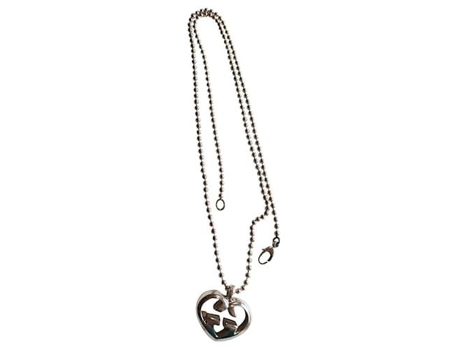 Gucci Engraved Heart Pendant Necklace in Sterling Silver | FWRD