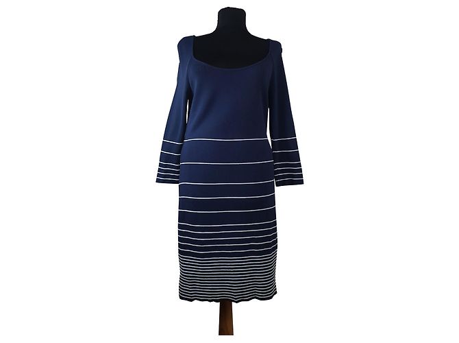 Georges Rech Kleid blau gestreift Weiß