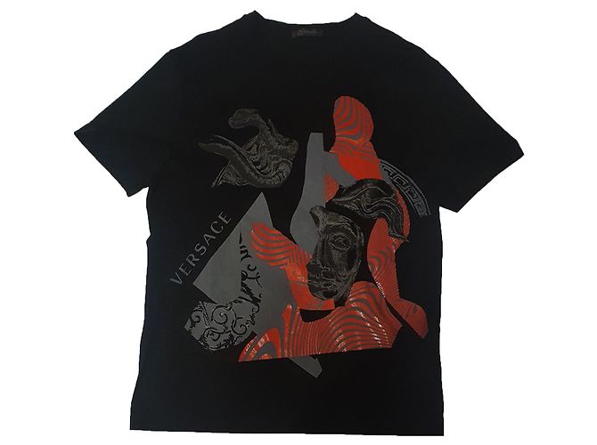 T-shirt Versace in cotone nero multicolore