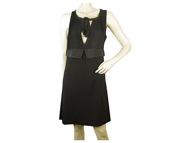 Twin Set Simona Barbieri Black Sleeveless V Neckline w. Bow Mini Dress Silk Wool  ref.405168