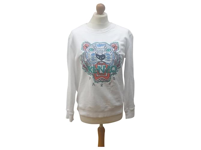 Kenzo Sweatshirt mit Logo und Patch Weiß Baumwolle  ref.405437