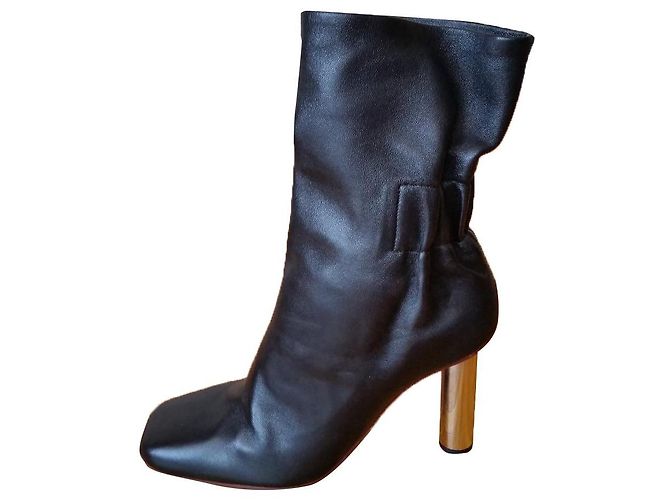 PROENZA SCHOULER LEDER-STIEFELETTEN MIT METALLABSATZ Schwarz