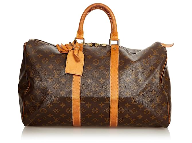 Louis Vuitton Brown Monogram Keepall 45 Leather Cloth  ref.405537