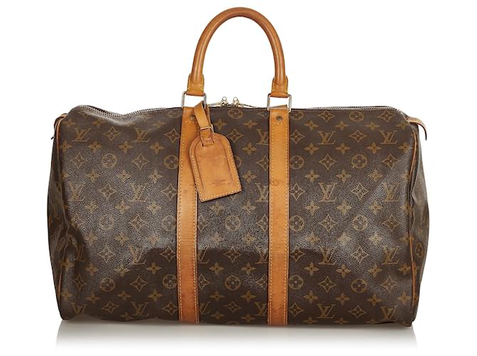 Louis Vuitton Brown Monogram Keepall 45 Leather Cloth  ref.405545