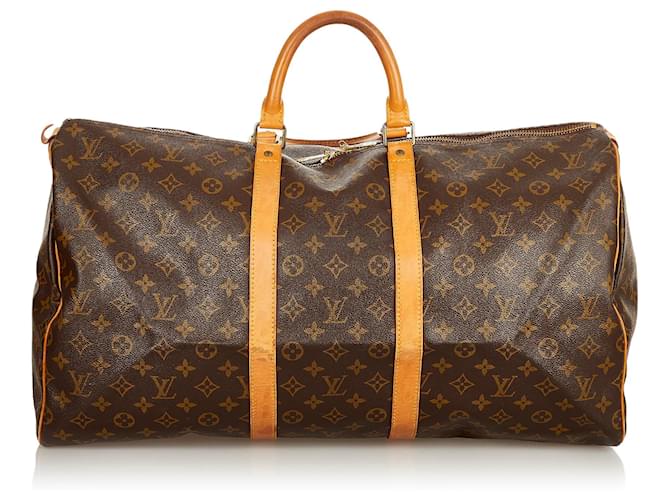 Louis Vuitton Brown Monogram Keepall 55 Leather Cloth  ref.405556